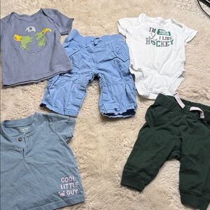 3/6m Baby Clothing Set with Graphic Tees and Shorts, pants, onsies